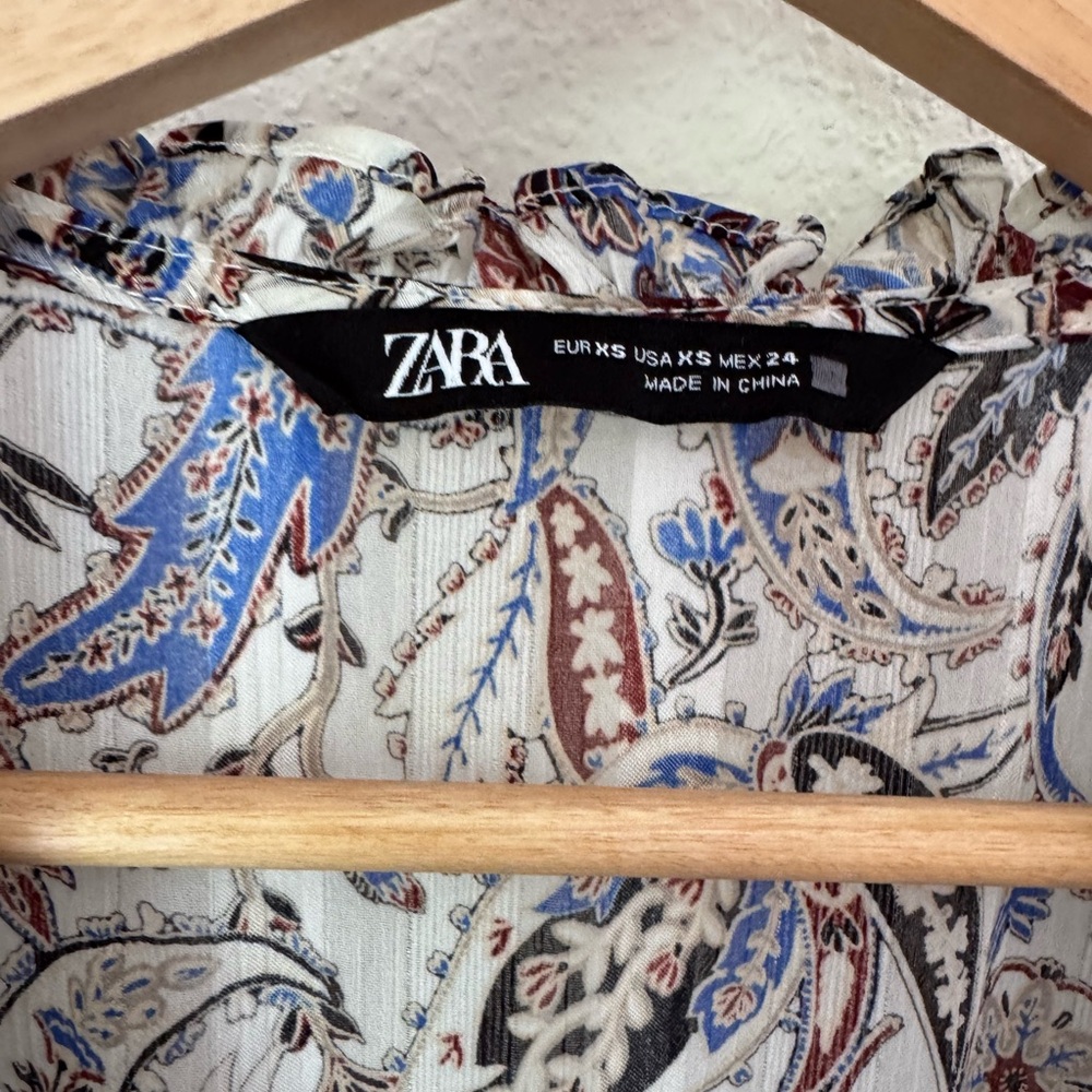 Zara Paisley Printed Long Sleeve Dress with Ruffle Detail